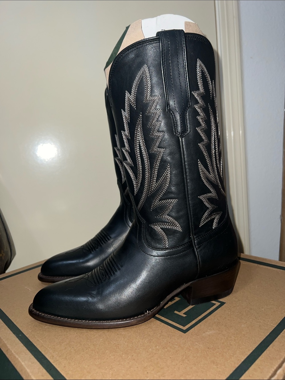 Tecovas Black Leather Western Boots with Contrast Stitching